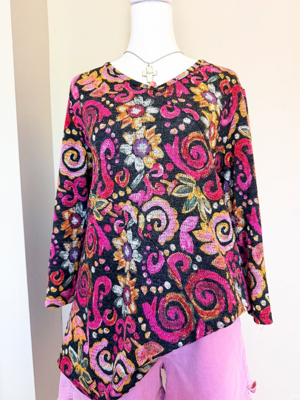 Creation Boho Spiral & Floral 3/4 Sleeve Blouse - Size Small